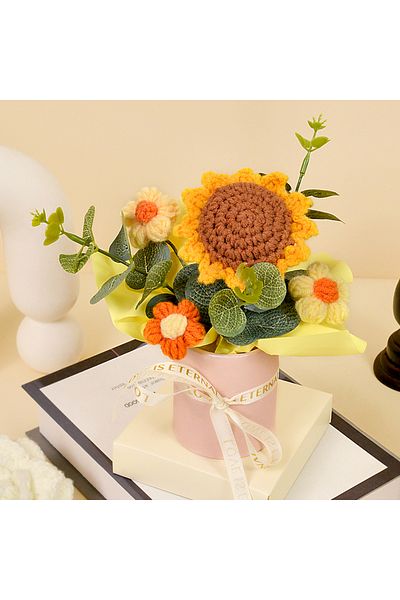 Choice One Size Yellow 1PC Handmade Crochet Flower Bouquets, Crochet Knitted Fabric Rose & Sunflower Bouque