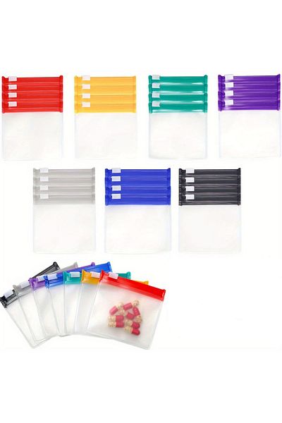 Choice MULTI 28Pcs Zippered Pill Pouch Set, 7 Colors Reusable Pill Pouches for Medicine Travel, Self Sealin