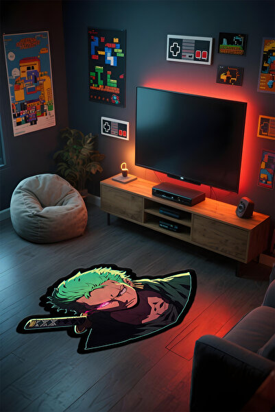 Alpacarpet Özel Kesimli Desenli Anime & Gamer Halısı Kaymaz Taban Makinede Yı...