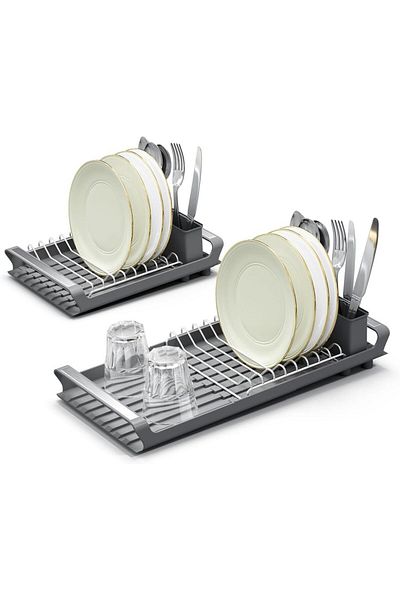 Choice Light Grey 1pcs Expandable Small Dish Drying Rack Dish Racks for Kitchen Counter Dish Drainer with R
