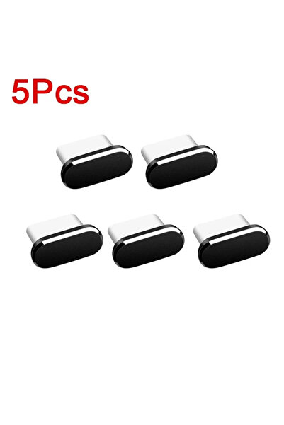 Choice5 5 قطع من سدادات الغبار المعدنية السوداء من النوع C لحماية الهاتف المح...