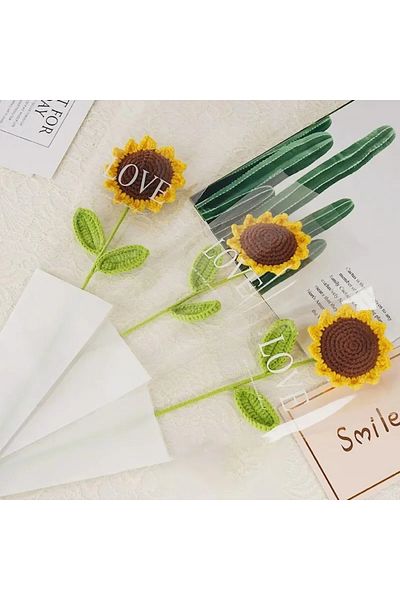 Choice 3pcs 3Pcs Sunflower Hand Woven Bouquet Creative Wool Knitting Flower Sunflower Decorations Teachers