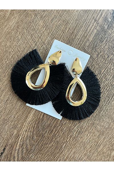 Büyük Hanım Black Metal Alloy Style Women's Earrings with Big Tassels