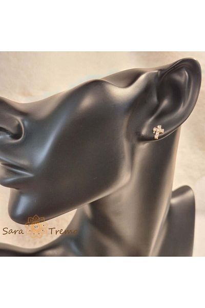 saratremo Gold-plated Earrings – classic stud with small cross design