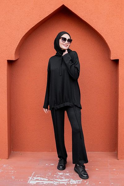 Tesettür Çarşım Relax Camisole Bottom Top Sports Suit-Black