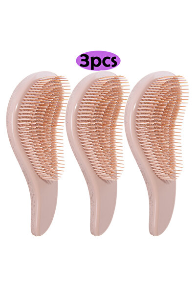 Choice 3 قطع وردية 1/3 قطع فرشاة شعر سحرية لفك تشابك الشعر مشط تدليك فروة الرأس من قش القمح ناعم ومضاد للكهرباء الساكنة لطيف على البشرة