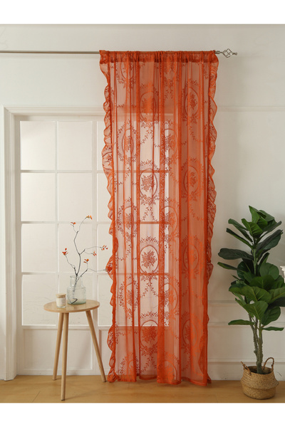 Choice Fixed Pleat 140x200cm 1PC orange 78 Inch Orange Lace Round Mirror Rod Pocket Curtains, Living Room