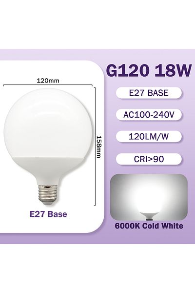 Choice AC100-240V 18W 6000K G80 G95 G120 LED Bulb E27 10W 15W 18W 120LM/W AC 220V 127V CRI90 Energy Saving