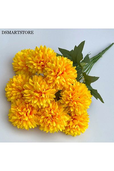 Choice Gold 9 Heads Artificial Flowers Ball chrysanthemum Hydrangea Home decor Green Plant Bouquet Bridal B