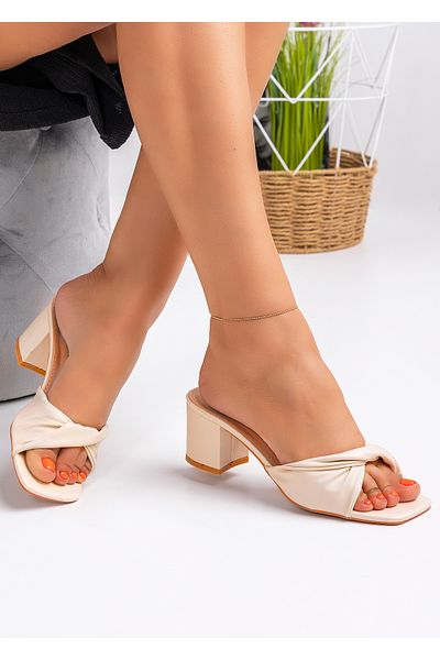 starlike Women's beige high heel slippers A090