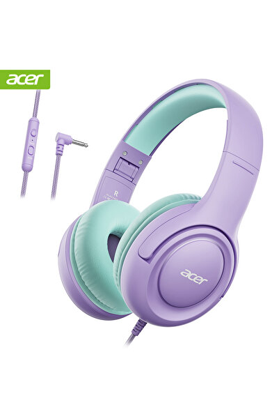 Choice سماعات رأس Acer للأطفال باللون الأرجواني والأخضر، سلكية للمدرسة، مزودة بمحدد مستوى صوت 85/94 ديسيبل، ورؤوس صوت ستيريو قابلة للطي