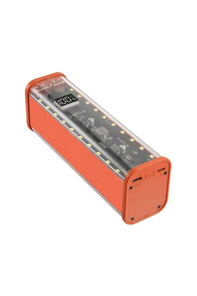 Choice Orange Transparent Shell 8*18650 Power Bank Case 22.5W Fast Charging LED USB C + Micro USB Port Batt