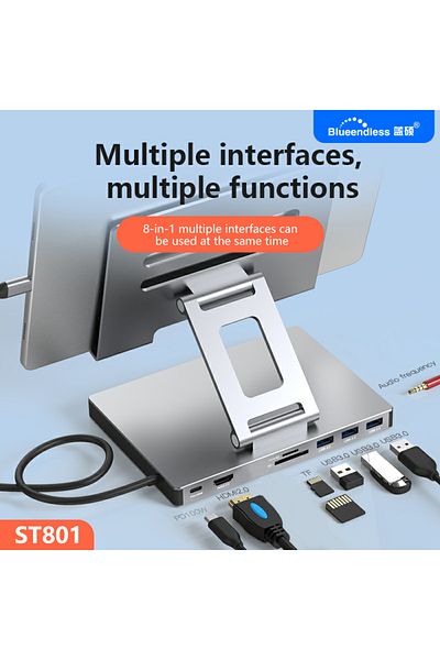 Choice حامل جهاز iPad من Blueendless ST801 من النوع C، قاعدة توصيل من سبائك الألومنيوم بدقة 4K وتردد 60 هرتز، منافذ HDMI-Com متعددة H