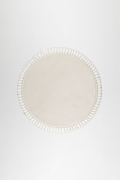 Guaj Home HNC Aden Daire Krem Kaymaz Taban Kesme Halı Pon Pon