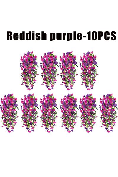 Choice Reddish purple-10PCS Artificial Hanging Flowers Plants Faux Silk Purple Morning Glory Long Vines UV