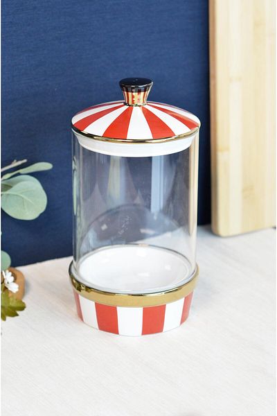 PONCİKPAZAR Leo Porcelain & Glass Red White Battal Jar