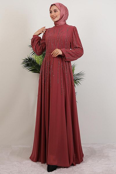 GİYZAMİLA Κεντημένο φόρεμα σιφόν Dusty Rose