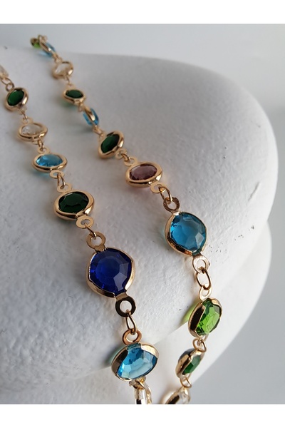 BHR AKSESUAR Çok Renkli Taşlı Ayarlanabilir Y Kolye 45 Cm
