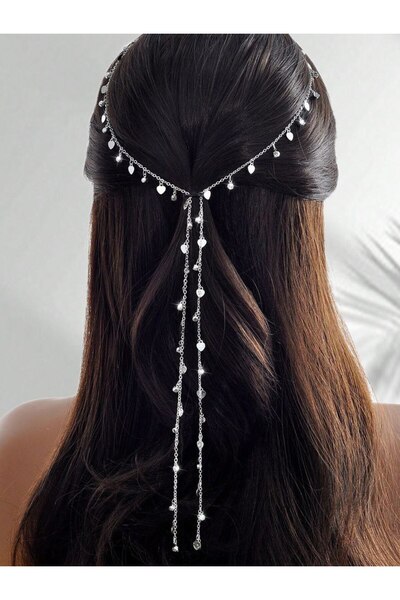 Shiklik MODA سلسلة شعر نسائية موديل سلسلة حجرية فضية اللون