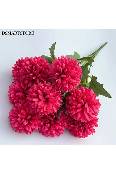 Choice Rose Red 9 Heads Artificial Flowers Ball chrysanthemum Hydrangea Home decor Green Plant Bouquet Brid
