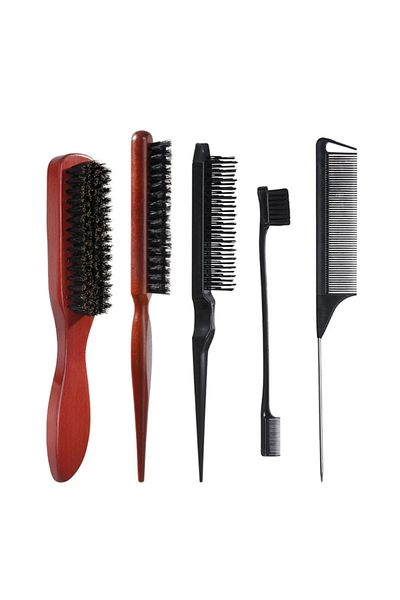 Choice 5pcs Set Mane Bristle Hair Brush Set with Fluffy Hair Brush Mouse Tail Hair Teasing Hairbrush Beard