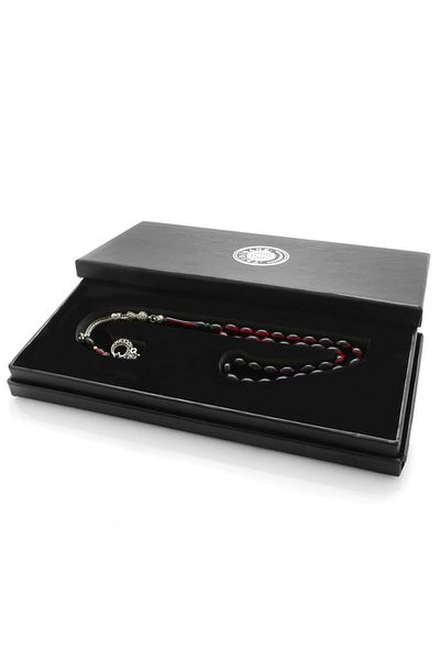 Tesbihane Ayyıldız Non-Tarnish Metal Tassel Barley Cut Filtered Red Black Fire Amber Prayer Beads