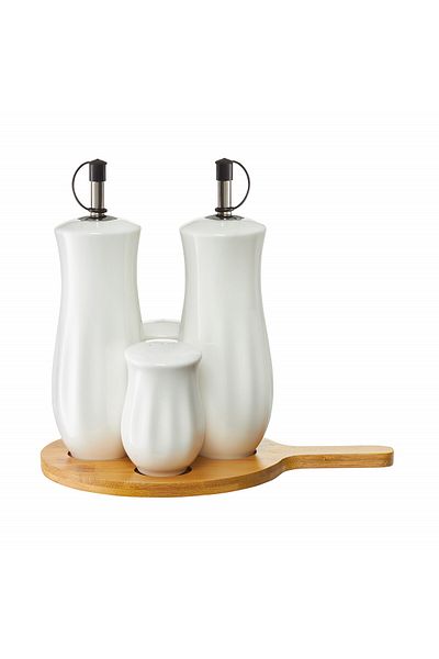 Ambition Spice Container Set, Round Tray With Handle, 5 Pieces, Matt White,