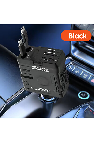 Choice شاحن سيارة 4 في 1 قابل للسحب أسود من النوع C بقدرة 120 وات، شحن فائق ا...