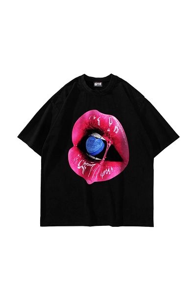 Sekizbiraltı Kiss Me Again Printed Oversize Unisex Μαύρο Tshirt