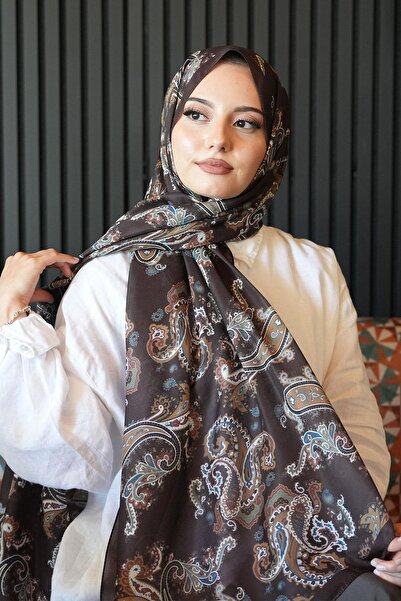 AFVENTE Μαλακό βαμβακερό σάλι Paisley Pattern Bitter Brown