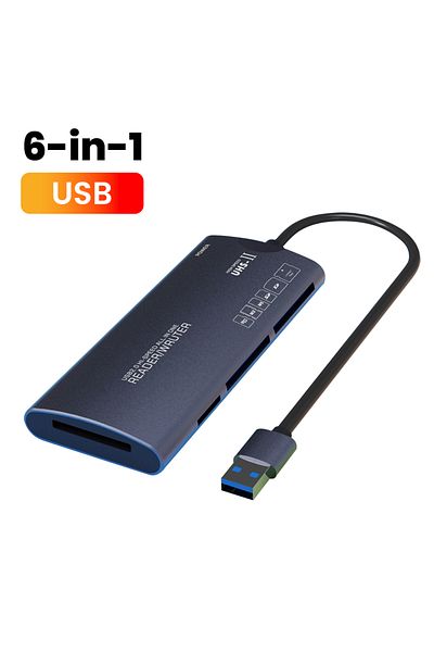 Choice قارئ بطاقات USB متعدد الوظائف 6 في 1 محول نقل بيانات عالي السرعة USB من النوع C SD/TF/XD/CF/M2 Mem