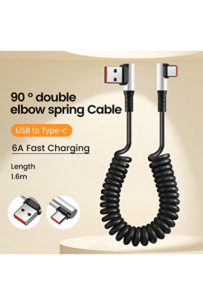 Choice كابل USB من النوع C بطول 0.35-1.6 متر، بزاوية 90 درجة، مع كابل زنبركي ...