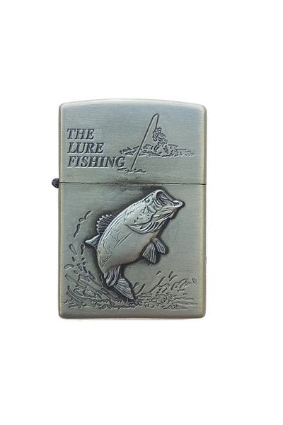 dalimag Metal Lighter, 3D Relief, Gas, Fishing Model P4, Green, Box
