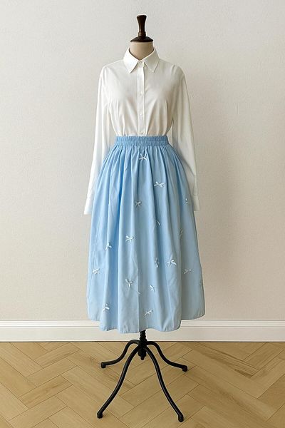 HİMENİSA Fusta lungă din poplin pentru femei, cu talie înaltă elastică, linie A, drapată și lejeră (lungime 85 cm)