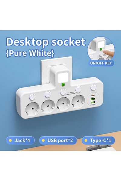 Choice White USB EU plug and socket 4 sockets, multi plug wall power plug and socket without extension cabl