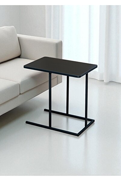 Bye Concept More DEKORATİF SİYAH METAL YAN SEHPA AHŞAP RAFLI KOLTUK YANI SERV...