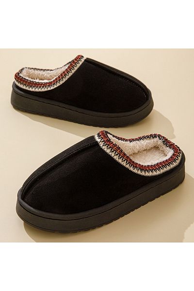 Choice 40-41-أسود 2024 شبشب نسائي شتوي دافئ منفوش ذو قاع ناعم غير قابل للانزلاق قباقيب سميكة من القطيفة للنساء