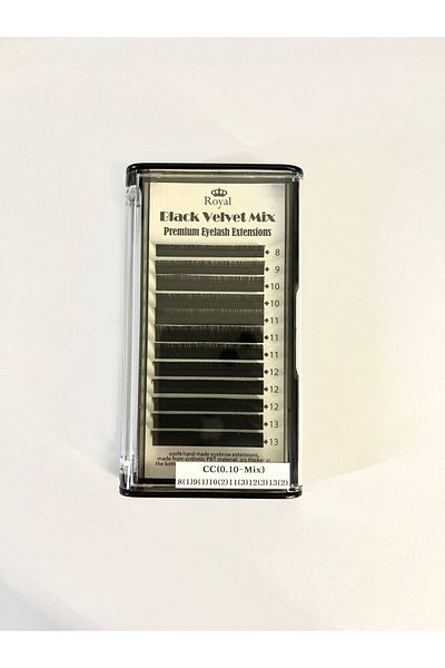 Royal Black Velvet Eyelash Extensions, CC Curvature, Thickness 0.10 mm, Mix Length, 12 Rows