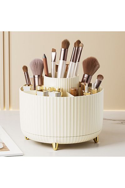 Choice 5 Cream Makeup Brush Organizer 360° Rotating Cosmetic Organizer 5 Slot Makeup Brushes Cup Bathroom V