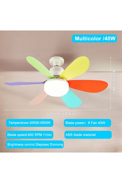 Choice 40W 52cm Colourful E27 Base 40W LED Ceiling Fan Light 3 Adjustable Lighting Modes Remote Control Hig