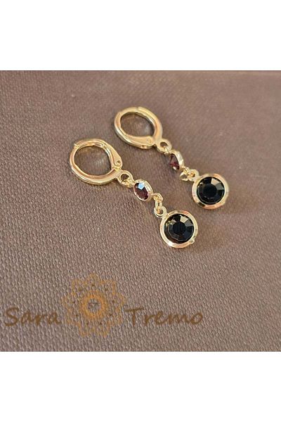 saratremo Long Earrings 3 cm with Purple Zirconia Crystal and Larger Black Crystal