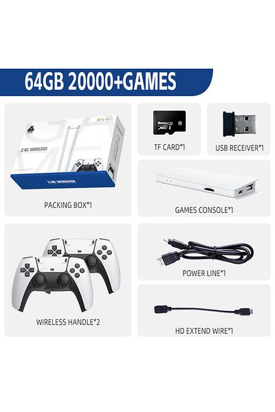 Choice WHITE M15 Video Game Stick 4K 64G 20000+ Retro Games Handheld Video Game Console Wireless Gamepads H