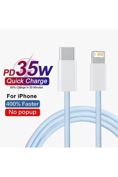 Choice كابل شحن سريع USB-C PD 35 وات أزرق بطول 2 متر لهاتف iPhone 14 Plus 13 ...