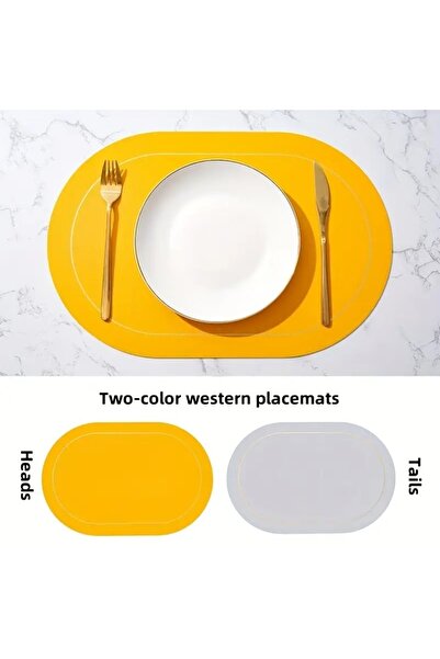 Choice4 1PCS 45x30CM Yellow Table Leather Placemats Set of 1/4/6pcs,Washable for Dining,Heat-Resistant Non-S