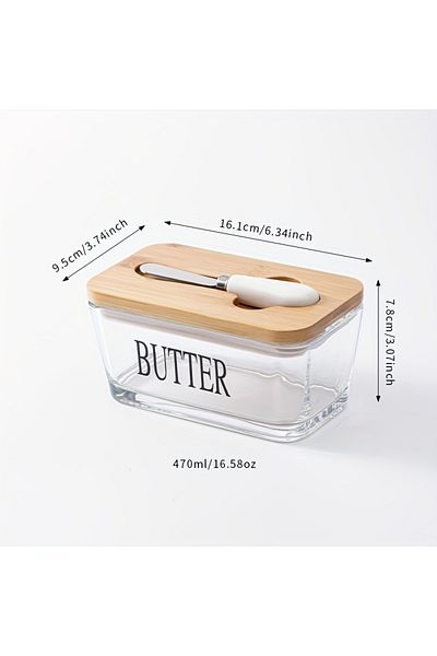 Choice Bamboo Wood Lid 1Set Thickened Glass Butter Dish Set with Rosewood Lid And Bamboo Lid for Kitchen Bu