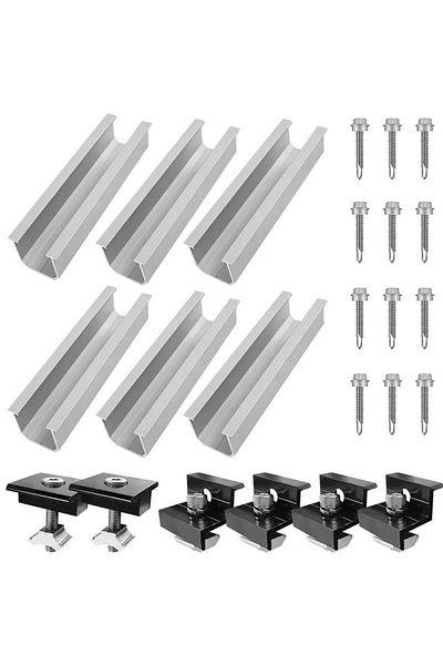 Choice 12pcs Solar Panel Bracket Aluminum PV Rail Fastening Module Trapezoidal Roof Mount Solar Rail En...