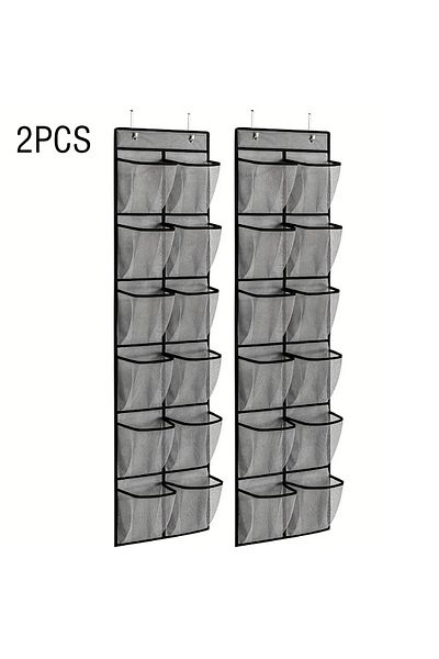 Choice gray 2pcs 12 Pockets Over the Door Shoe Organizer Large Mesh Pockets With 2 Hooks Transparent Fabric