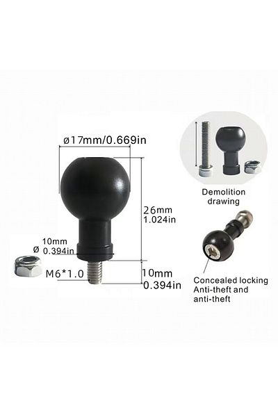 Choice 2pcs 17mm M6 17mm/25.4mm Ball Head to M6 M8 M10 Screw Bracket Connector Motorcycle Sport Camera Moun