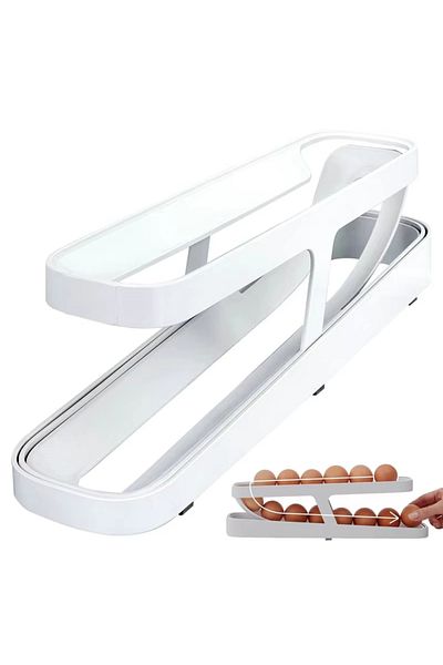 Choice Folding style Bilayer Fridge Egg Storage Box Automatic Rolling Eggs Holder Rack Ladder Style Refrige