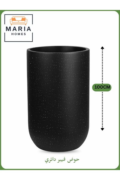MARIA HOMES Fiber Circular Pot 100x60 cm – Large Indoor Decorative Planter in Black with silver